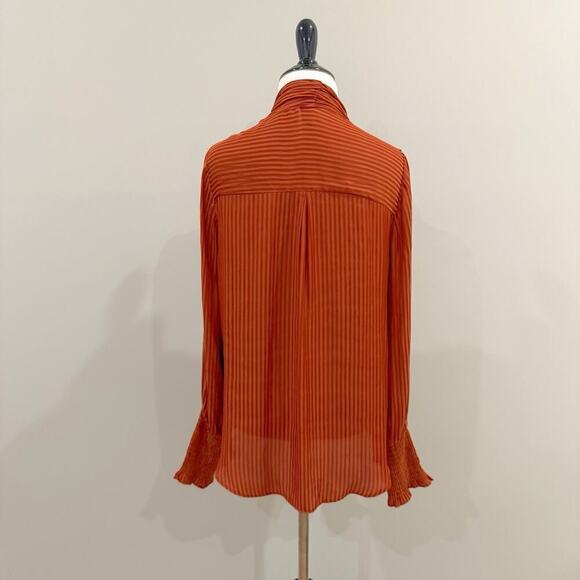 Current Air Blouse Size Small Rust Orange Striped Long Sleeve Anthropologie Boho - Picture 6 of 13
